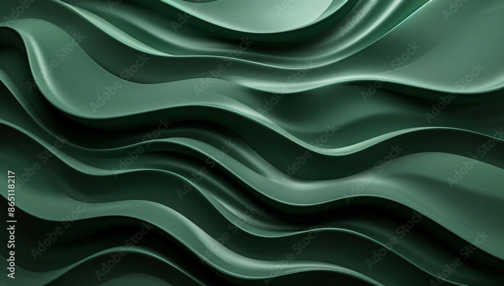 Obraz premium 3d render of abstract green background with paper waves in the style of organic shapes, high resolution, layered translucency and organic forms