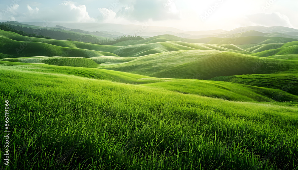 Green grass field on rolling hills Green grass field on rolling hills