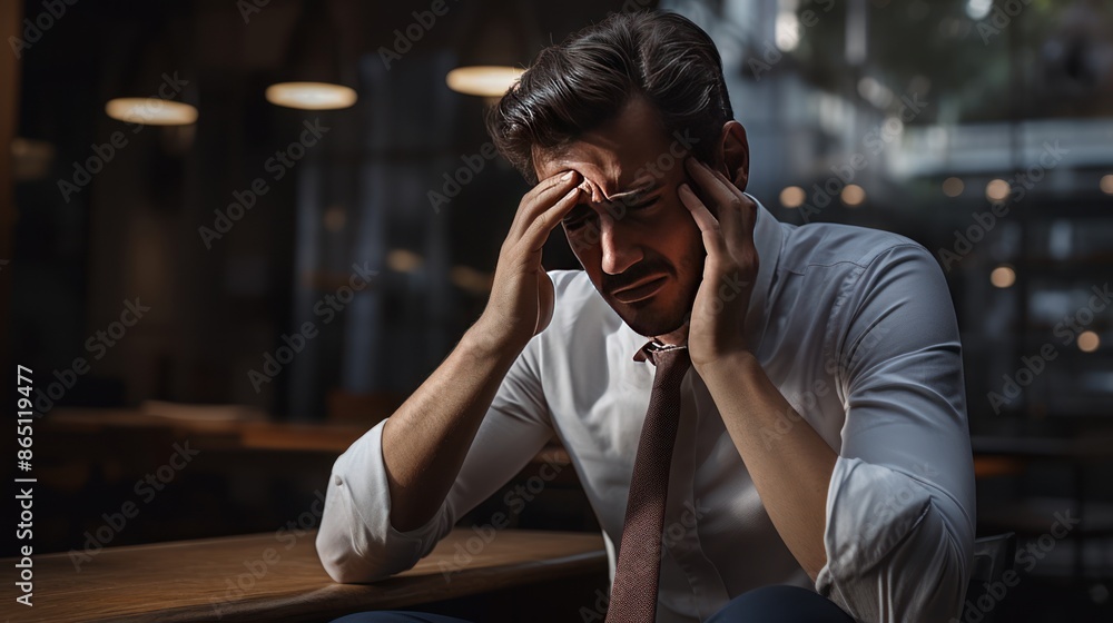 businessman is sitting in a darkened office, businessman is sitting in a darkened office,