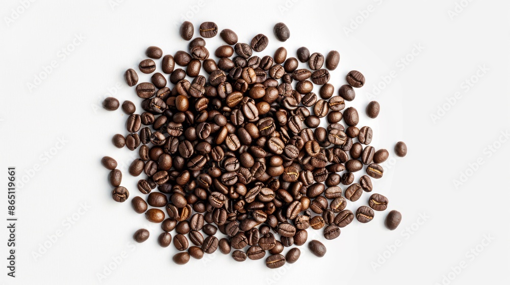 Piles of coffee beans on white background.Copy space. Piles of coffee beans on white background.Copy space.