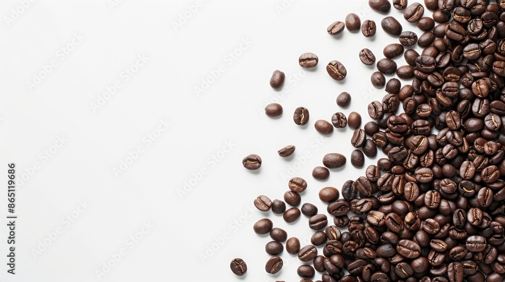 Piles of coffee beans on white background.Copy space. Piles of coffee beans on white background.Copy space.