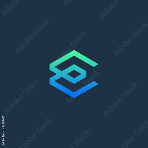 E initial logo in abstract geometric shape.