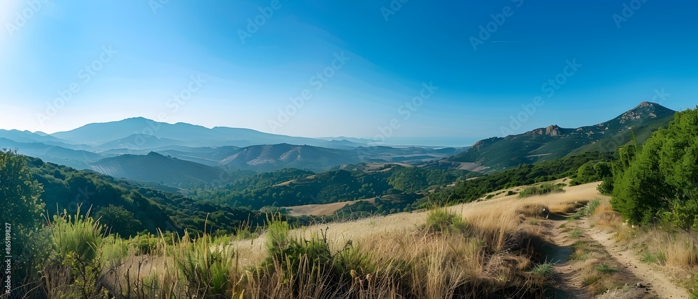 Fototapeta premium Majestic Mountain Range with Serene Panoramic Vista in Nature Landscape