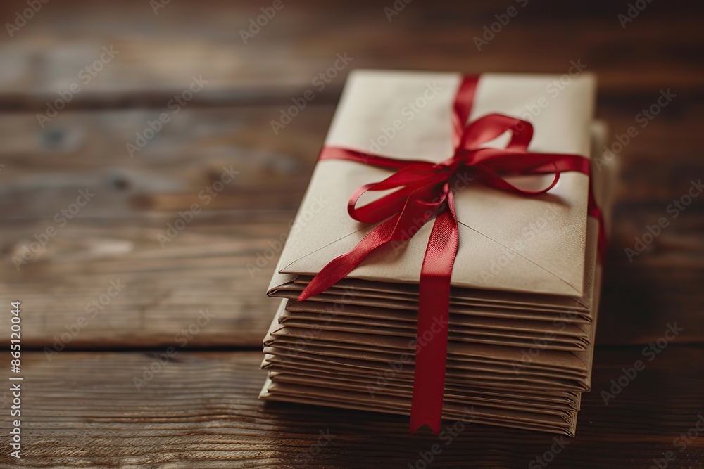 Stack of letters wrapped with red ribbon on an old wooden desk background. Padded mailing brown envelopes pile. Christmas mail. Christmas card. Letters to Santa. Heap of tied holiday cards. Xmas wish Stack of letters wrapped with red ribbon on an old wooden desk background. Padded mailing brown envelopes pile. Christmas mail. Christmas card. Letters to Santa. Heap of tied holiday cards. Xmas wish