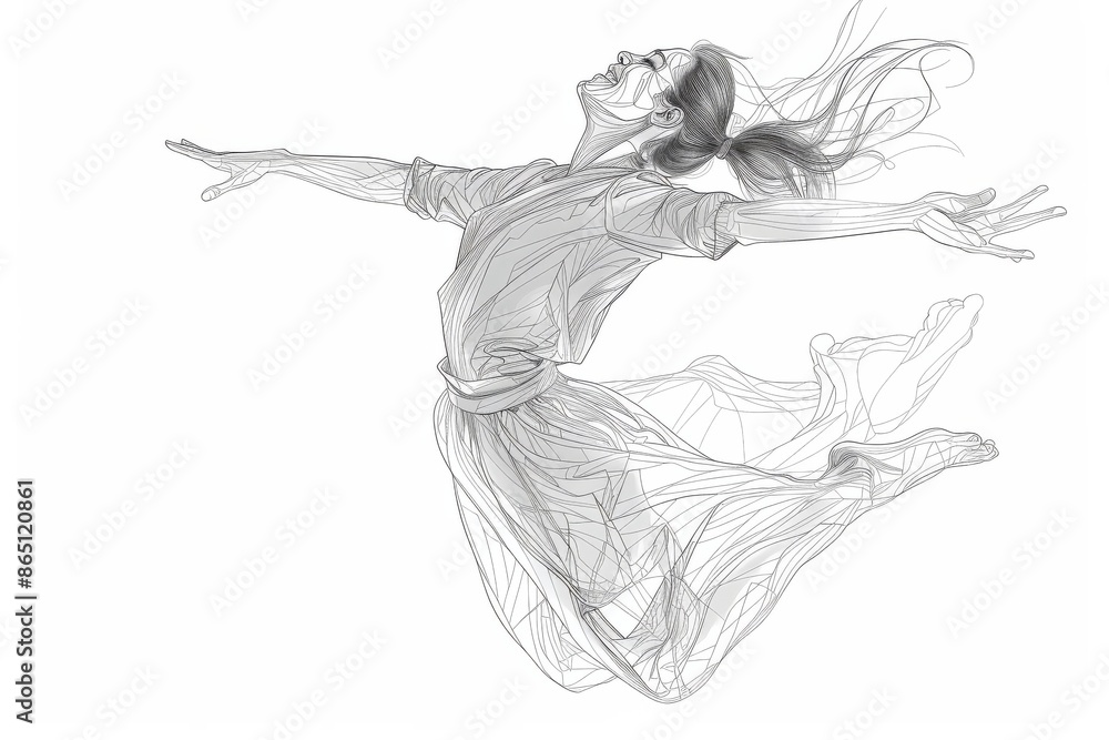 Graceful woman dancer in mid-air, with arms outstretched Graceful woman dancer in mid-air, with arms outstretched