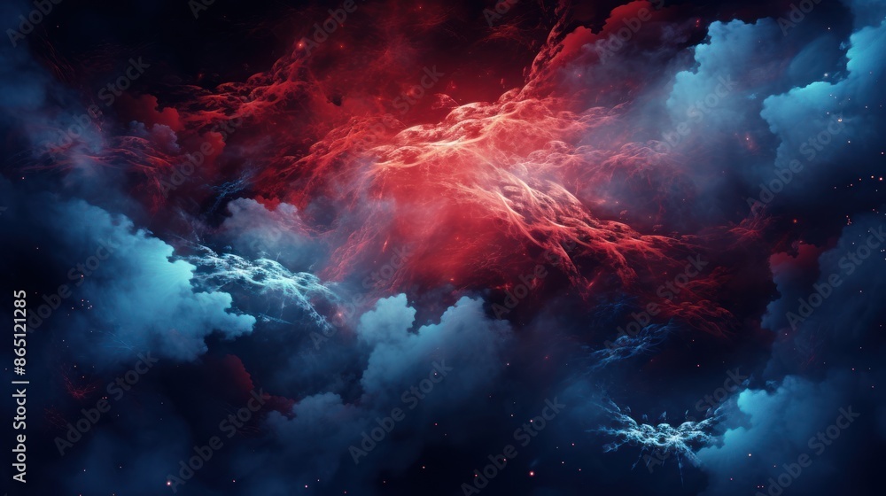 blue and red fractal clouds with a surreal atmosphere blue and red fractal clouds with a surreal atmosphere
