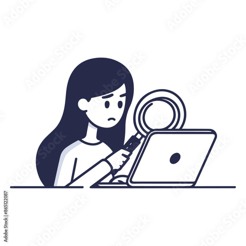 A girl searching for a virus or malware in a laptop computer or software © sumonbrandbd