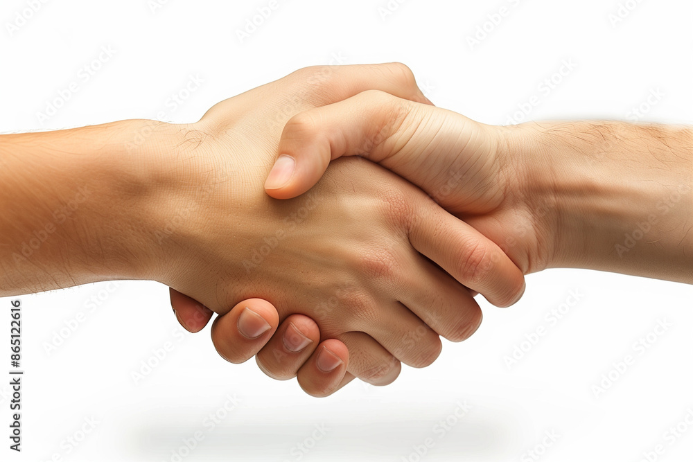 Close-up of Two Hands Shaking Symbolizing Trust, Agreement, and Cooperation on a White Background Close-up of Two Hands Shaking Symbolizing Trust, Agreement, and Cooperation on a White Background