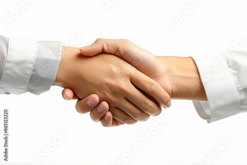 Wallpaper Mural Close-up of Two People in White Attire Shaking Hands Symbolizing Trust, Agreement, and Professional Partnership on a White Background Torontodigital.ca