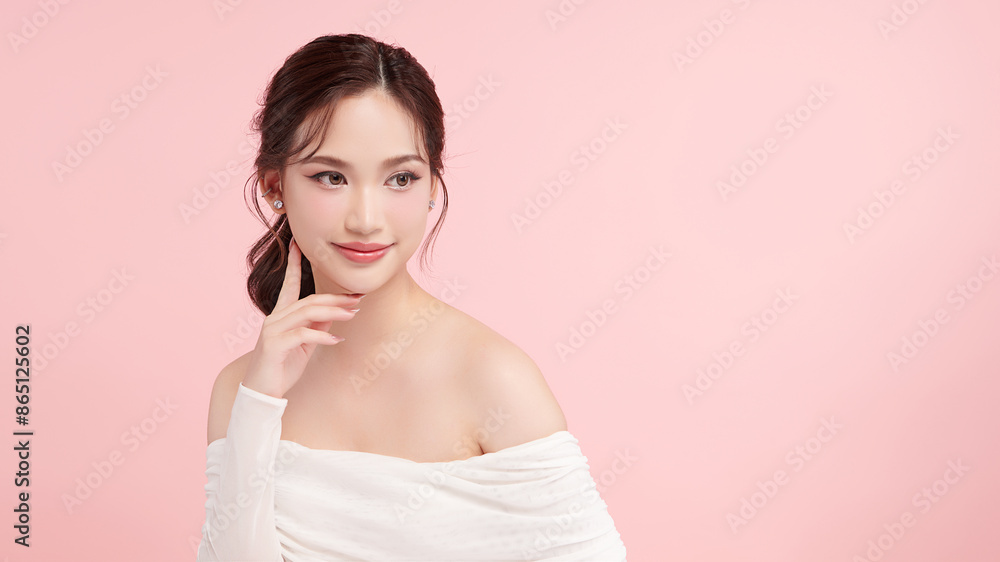Beautiful young asian woman with clean fresh skin on pink background, Face care, Facial treatment, Cosmetology, beauty and spa, Asian women portrait. Beautiful young asian woman with clean fresh skin on pink background, Face care, Facial treatment, Cosmetology, beauty and spa, Asian women portrait.