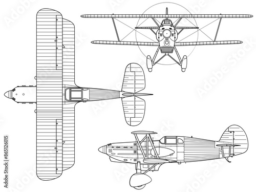 Avia_B-534_3-view blank, outline vector, svg badge, dxf, cnc router file, laser engraving, cricut, ezcad, digital cutting file for laser cutting, laser engraving template