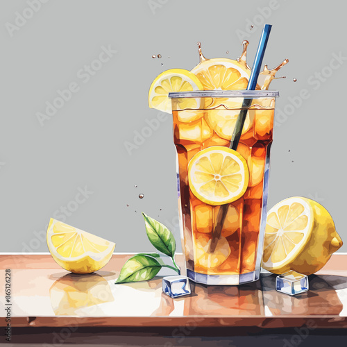 Ice Lemon Tea Ilustration Design Very Cool