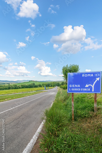 A signpost in the countryside in Tuscany, Italy 