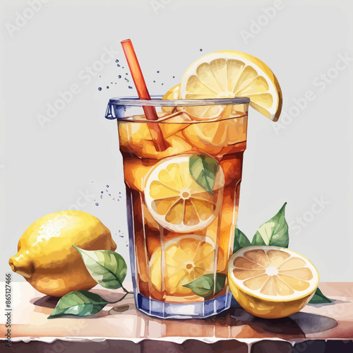 Ice Lemon Tea Ilustration Design Very Cool
