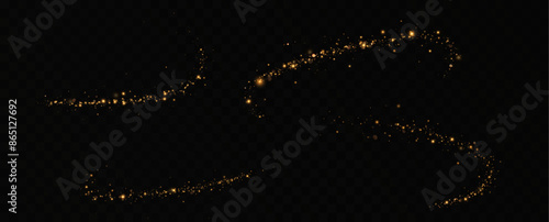 Golden sequins glow with many lights. Glittering dust. Luxurious background of golden particles.
