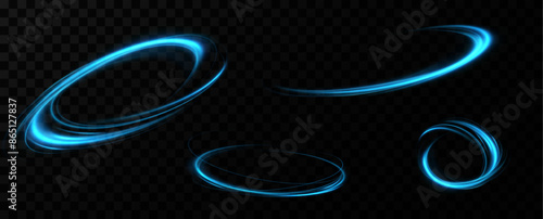 Blue neon ring. Glowing circle. Glow effect. Round light frame. abstract light lines of movement and speedAbstract light lines of movement and speed. light blue ellipse.