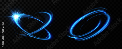Blue neon ring. Glowing circle. Glow effect. Round light frame. abstract light lines of movement and speedAbstract light lines of movement and speed. light blue ellipse.