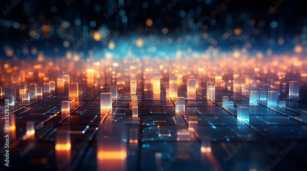 Fototapeta premium Abstract digital cityscape with glowing lights, showcasing a futuristic urban landscape.