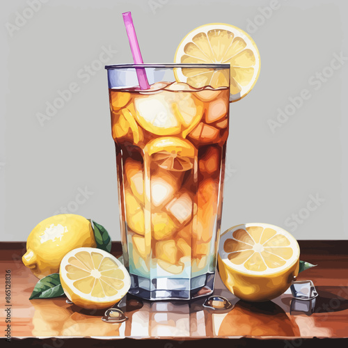 Ice Lemon Tea Ilustration Design Very Cool