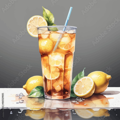 Ice Lemon Tea Ilustration Design Very Cool