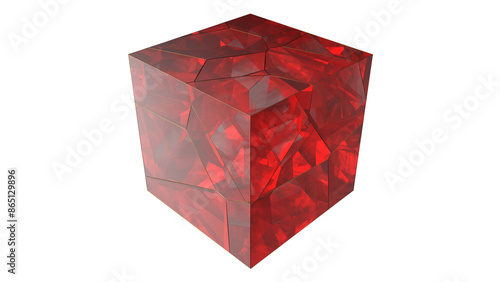 Ruby cube of planes. Shimmering surface with light effect.