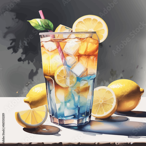 Ice Lemon Tea Ilustration Design Very Cool