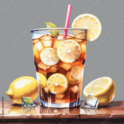 Ice Lemon Tea Ilustration Design Very Cool