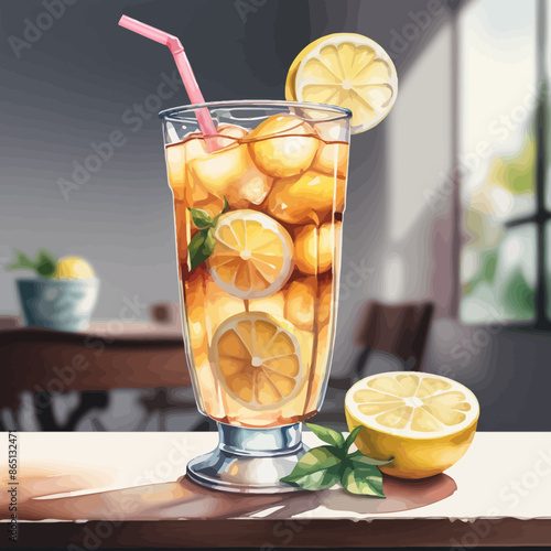 Ice Lemon Tea Ilustration Design Very Cool