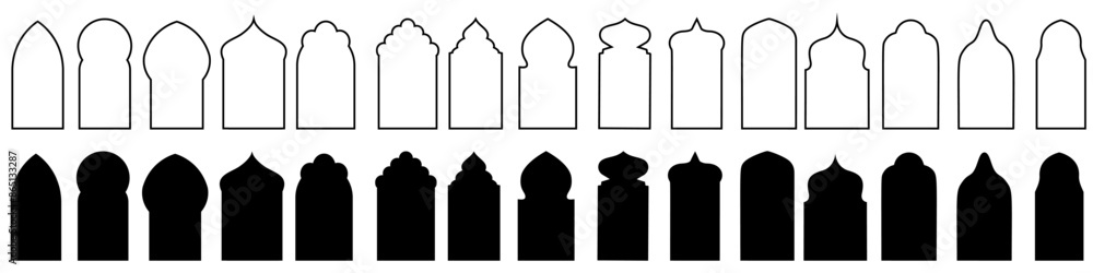 Arabian window icon vector set. Window illustration sign collection. Arabic style symbol or logo. Arabian window icon vector set. Window illustration sign collection. Arabic style symbol or logo.