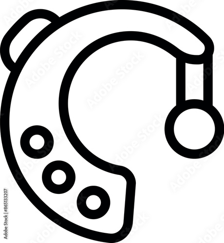 Outline icon of a hearing aid, a device designed to improve hearing for people with hearing loss