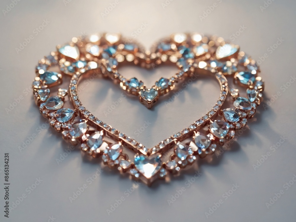 Heart-shaped jewelry sticker adorning white paper backdrop Heart-shaped jewelry sticker adorning white paper backdrop