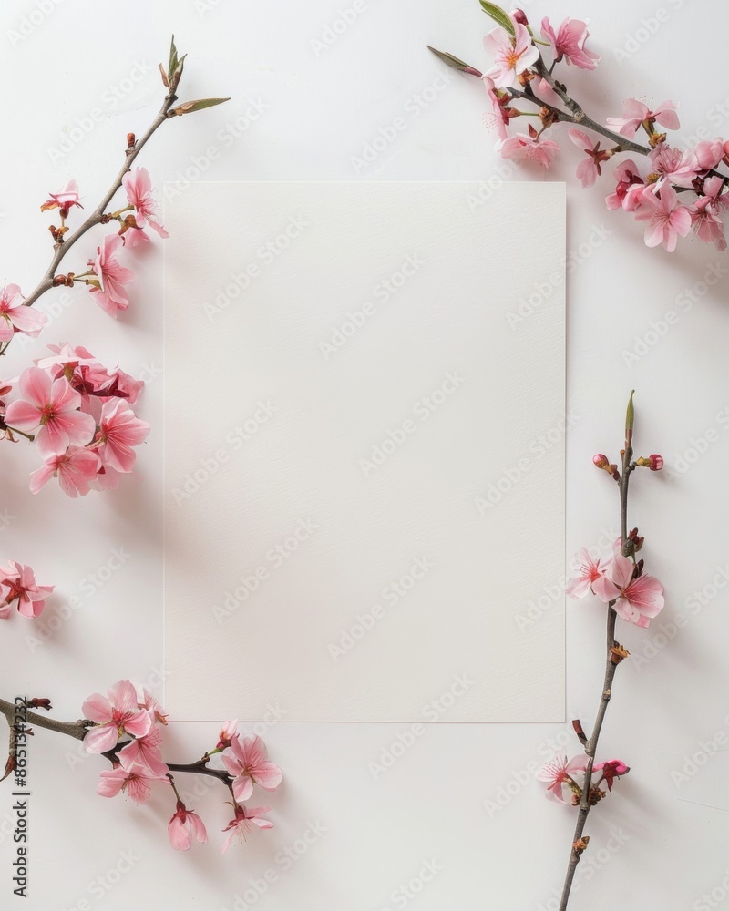 Blank paper card mock-up with Sakura blossoms Blank paper card mock-up with Sakura blossoms