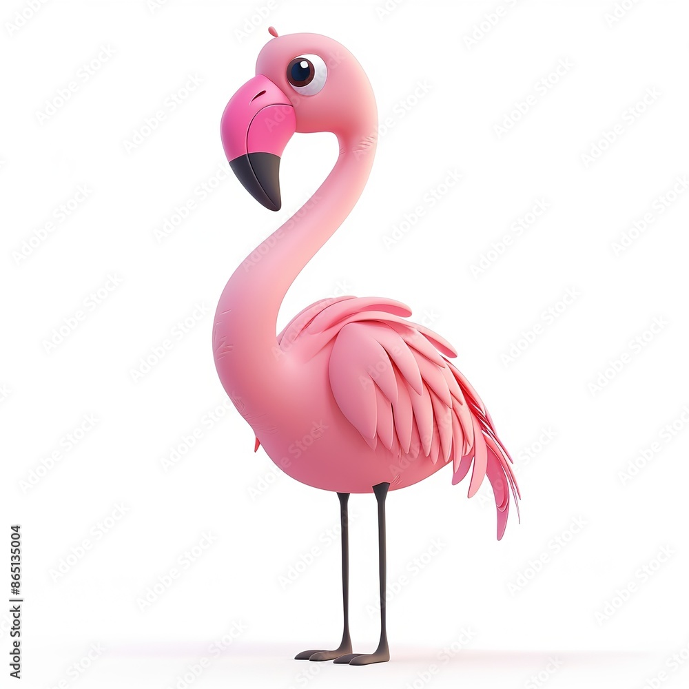 Obraz premium Flamingo 3D cartoon isolated whitebackground 
