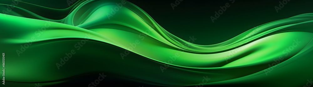 Obraz premium Abstract green wave flowing dynamically against a dark background, creating a smooth and energetic visual impact.