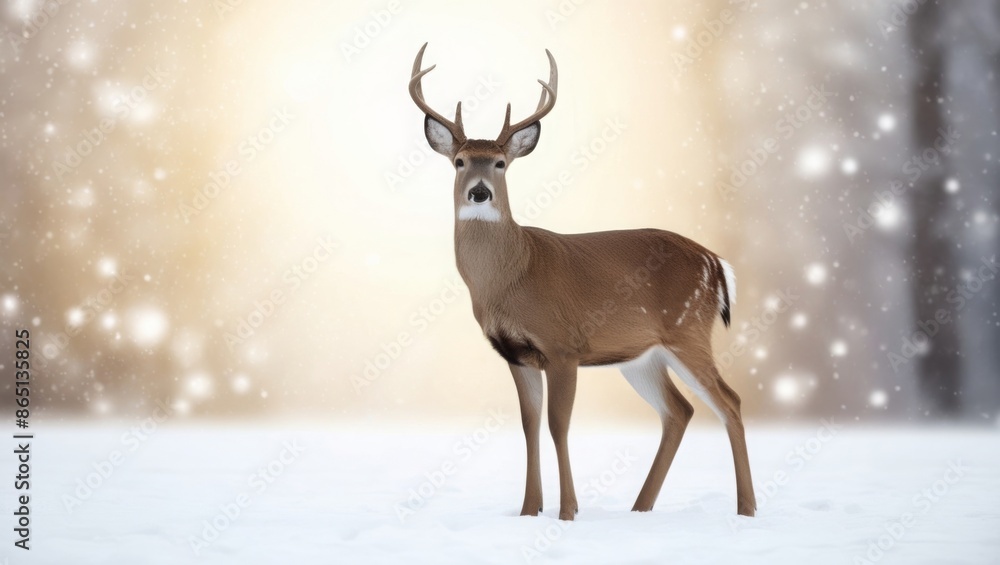 A deer standing against a snowy background A deer standing against a snowy background