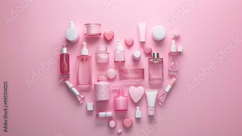 Love and Selfcare Heartfelt Skincare Collection on Pastel Pink Background