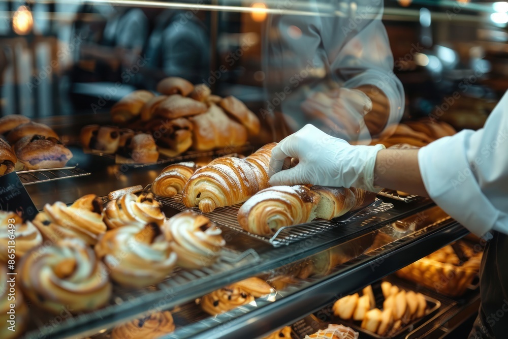 9. Close-up of a barista's hands arranging pastries in a display case, high detail, photorealistic, precise action, studio lighting 9. Close-up of a barista's hands arranging pastries in a display case, high detail, photorealistic, precise action, studio lighting