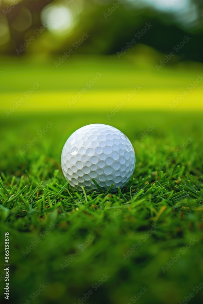 Close up golf ball on grassy field at golden hour. Golf advertising campaign. Close up golf ball on grassy field at golden hour. Golf advertising campaign.