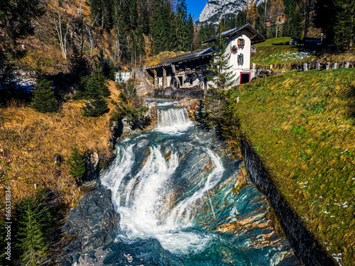 The Sappada valley among the Dolomites seen from above. photo