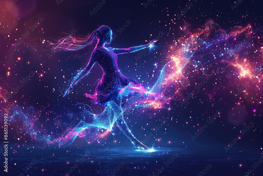 Fototapeta premium Abstractwoman dancer digital girl artificial intelligence silhouette