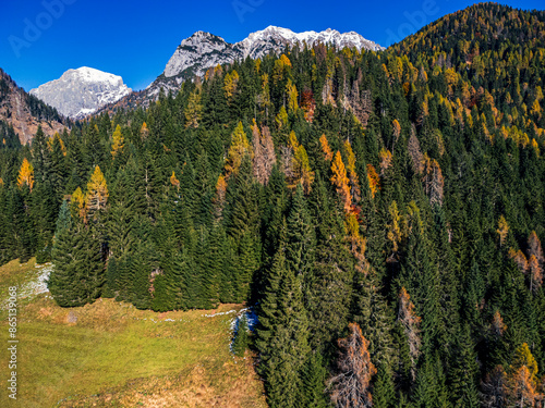 The Sappada valley among the Dolomites seen from above. photo