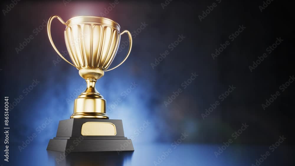 The camera is approaching the trophy, the winner's cup. Winner's reward. First place in a computer game. Top Performance Award. Winners Cup. Achievements. Victory. The camera is approaching the trophy, the winner's cup. Winner's reward. First place in a computer game. Top Performance Award. Winners Cup. Achievements. Victory.