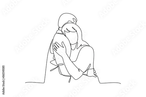 Single one line drawing of a couple is hugging. Couple in love spending time together. Happy family concept. Modern continuous line draw design graphic vector illustration