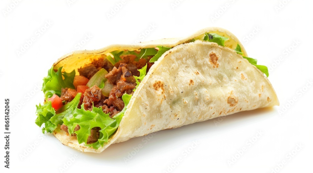 photo of a taco with lettuce and meat inside the tortilla photo of a taco with lettuce and meat inside the tortilla