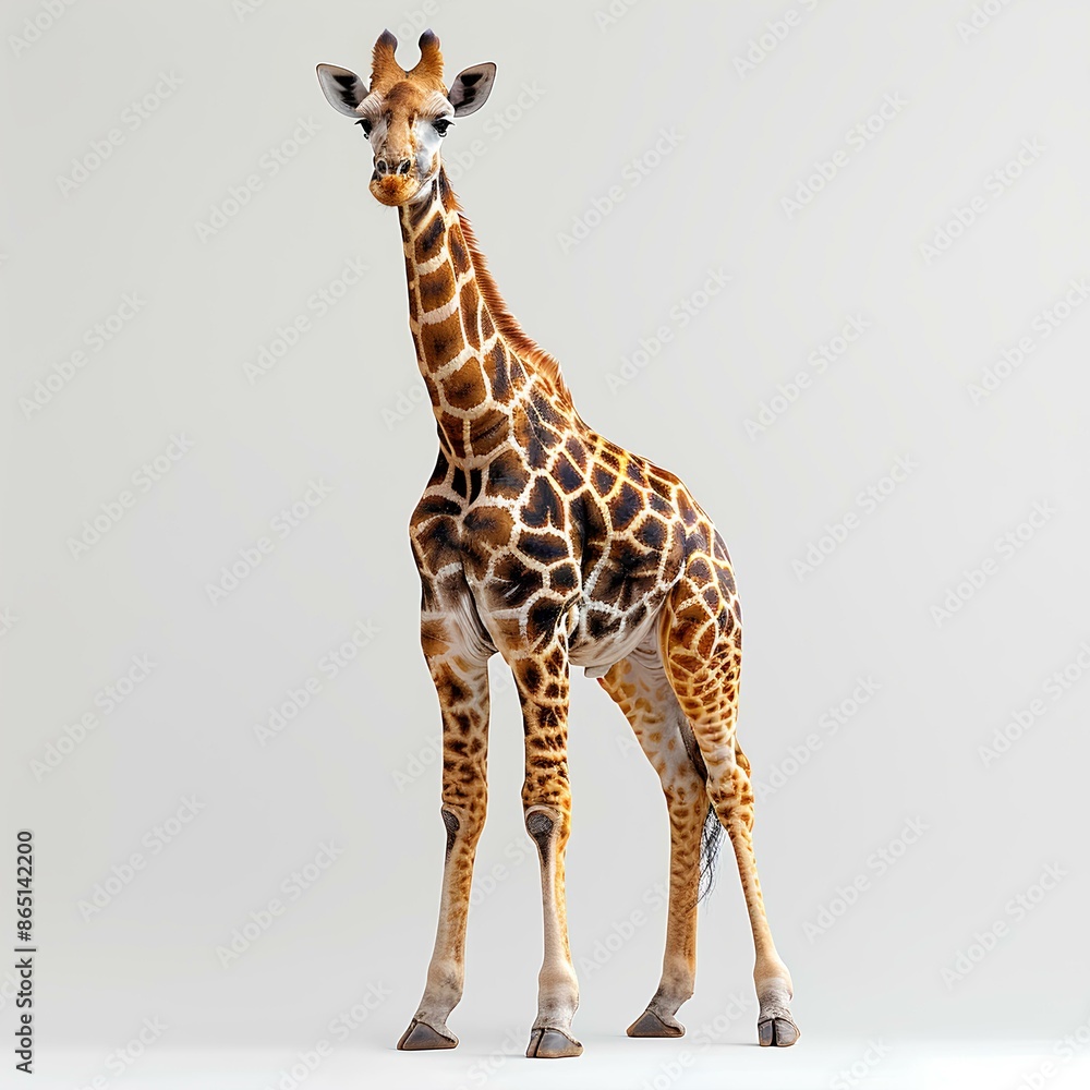 Fototapeta premium Giraffe isolated on white background with shadow. African wildlife
