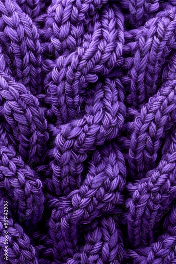 Handmade knitted wool fabric with a rich purple background, showcasing intricate craftsmanship Handmade knitted wool fabric with a rich purple background, showcasing intricate craftsmanship