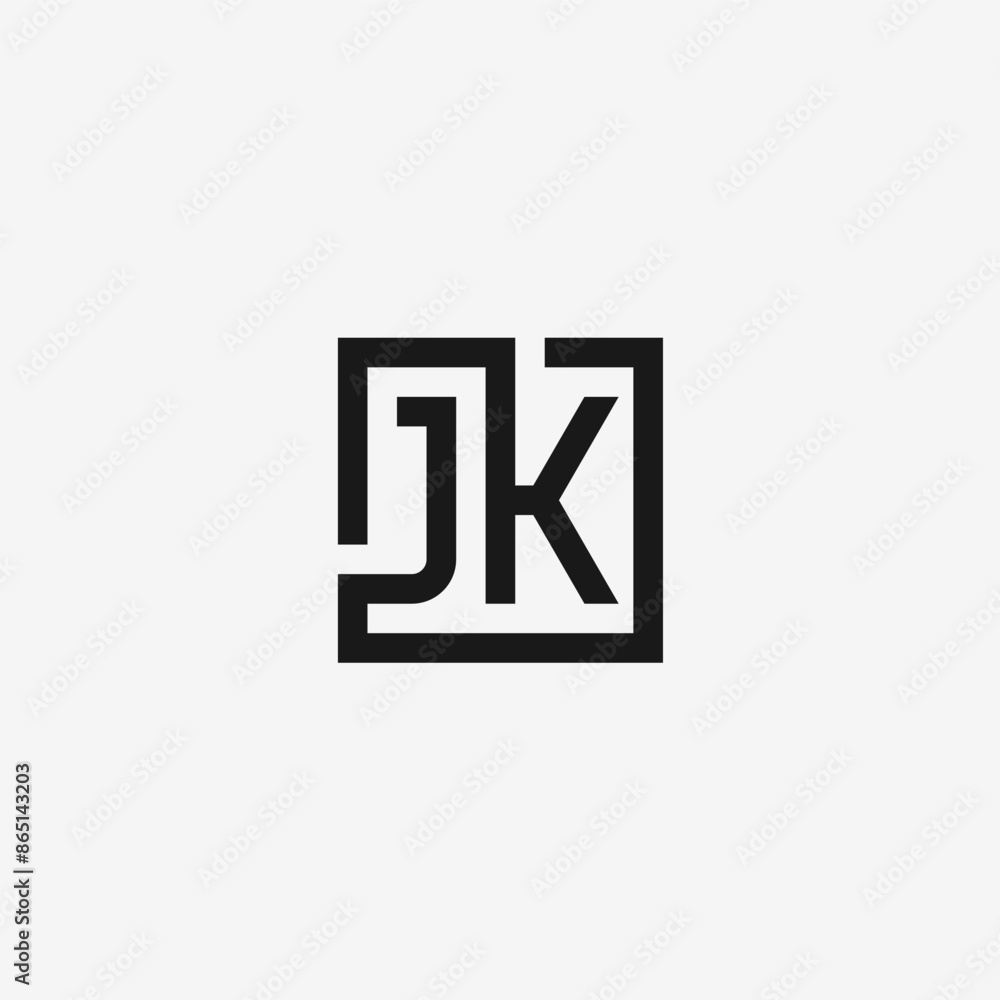 JK monogram logo in square shape. J & K logo. JK monogram logo in square shape. J & K logo.