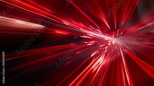 Abstract background with diffused tracks of bright red and white rays against dark blurred surface : Generative AI