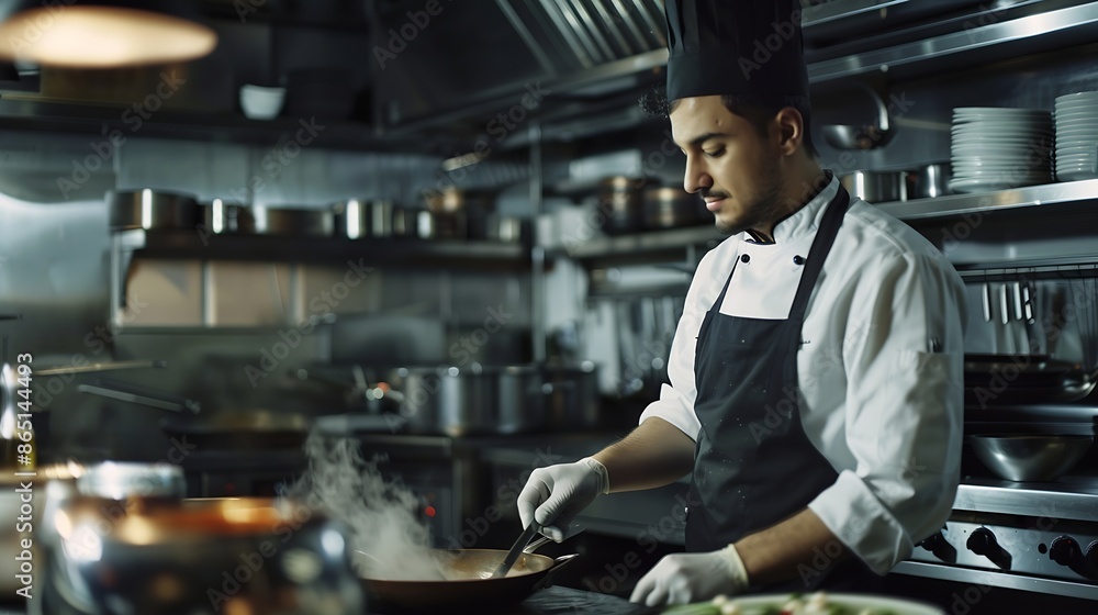 Latino chef in a restaurant kitchen while working : Generative AI Latino chef in a restaurant kitchen while working : Generative AI