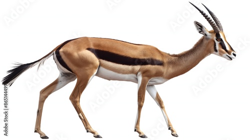 2. Create a high-resolution image of a Thomson's Gazelle showcasing its slender build and distinctive black stripes, with a transparent background ideal for effortless placement on a white backdrop.